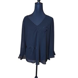 Social Circles Black Long Sleeve Blouse with Beaded Detailing XL